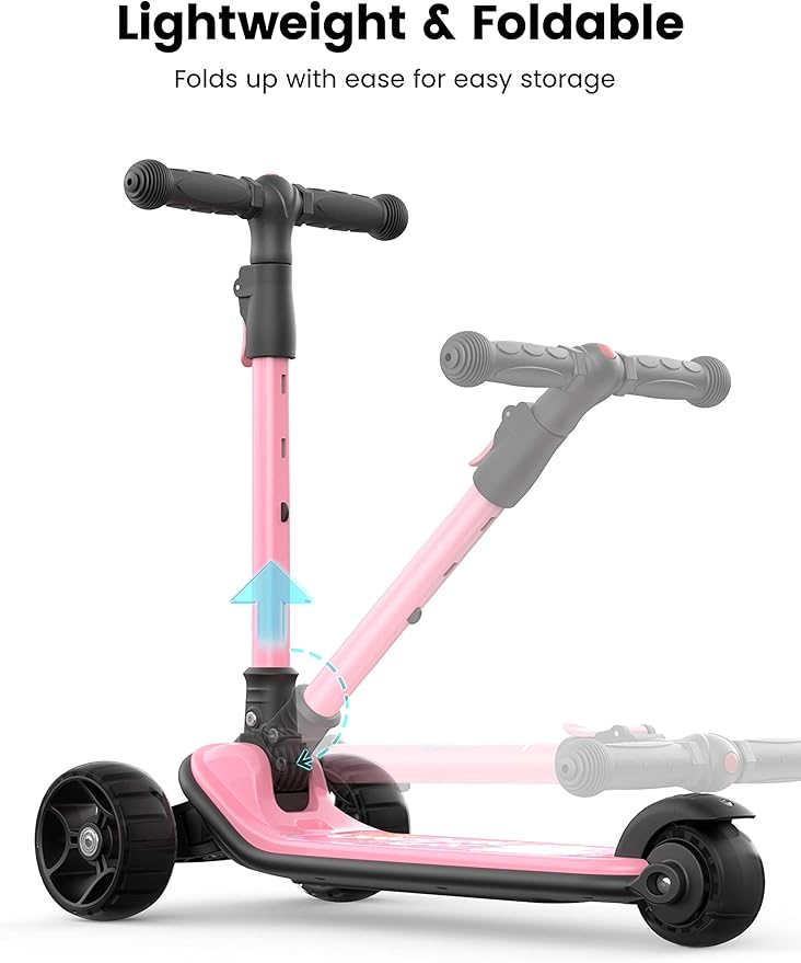 Besrey Kick Scooter for Kids Ages 3-10, 3-Wheel Folding Scooter with Adjustable Height, LED Light Wheels, Extra Wide Deck for Outdoor Activities-CubbioJoy