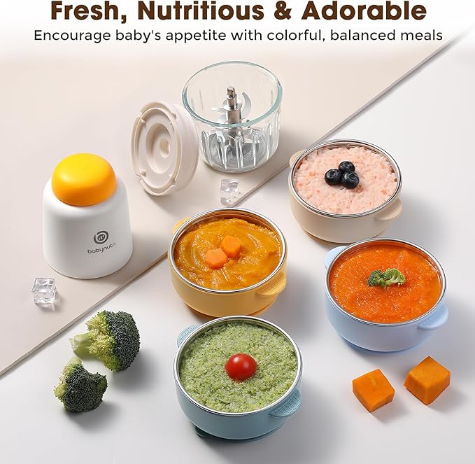 Baby Food Processor – Puree Blender with Glass Bowl, Stainless Steel Blades, BPA-Free, One-Touch Control, Easy to Clean, Quiet Operation, Ideal for New Parents, 10oz-CubbioJoy