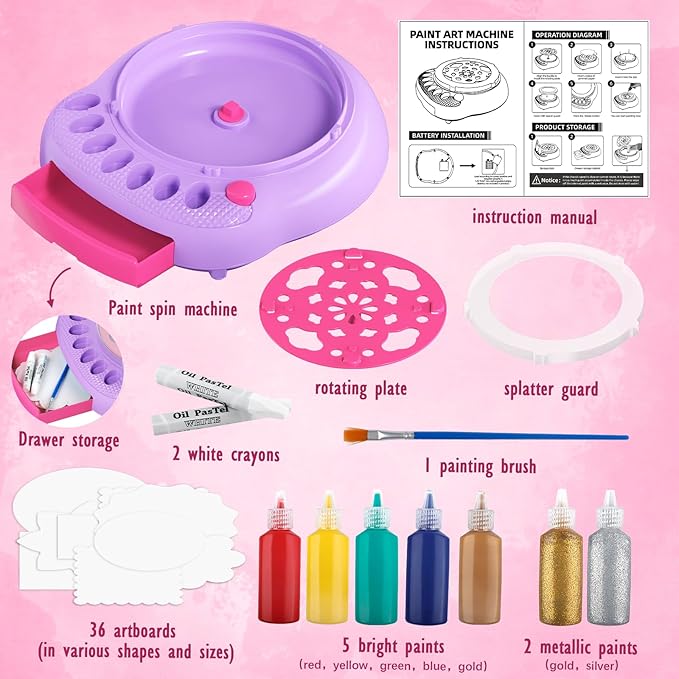 Arts and Crafts for Kids Ages 4-8,Paint Spin Art Machine Kit,Art Craft Set for 6-9 Year Old,Cool Painting Spinner Toys Kits Set,Art Supplies Birthday Gifts for Boy Girl Ages 6 7 8 9 10 11 12 Purple-CubbioJoy