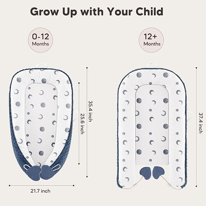 Baby Lounger - Infant Lounger Pillow for Newborn 0-24 Months, Soft, Breathable & Portable Baby Lounger Pillow for Boys & Girls, Cozy Baby Floor Seat for Home & Travel (Bluemoon)-CubbioJoy