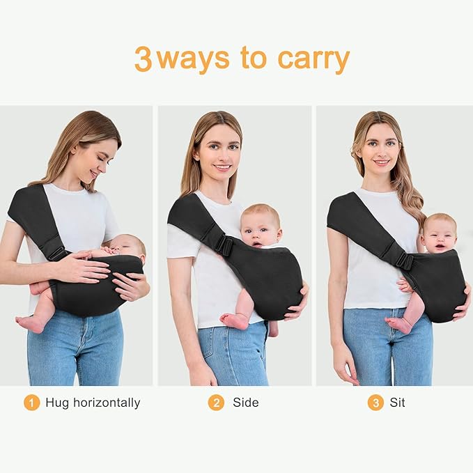 Baby Sling Carrier,Baby Carrier Newborn to Toddler,Toddler Carrier,Portable Lightweight & Spreadable Shoulder Straps(Black)-CubbioJoy