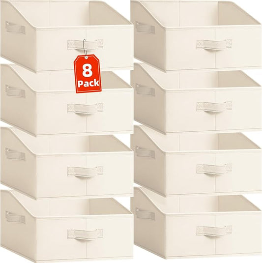 Criusia Closet Organizers Bins 8 Pack - Large Closet Shelf Organizer with Handles - Fabric Trapezoid Home Organization and Storage Baskets for Organizing Clothes Toy Blanket Towel Purse Hats-CubbioJoy