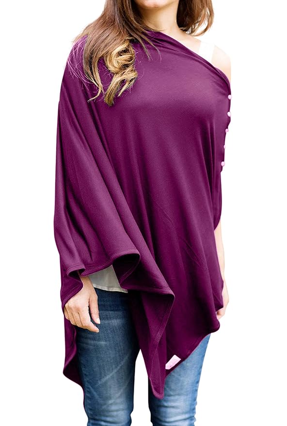 Byrd & Blume Maternity Nursing Cover Breathable Lightweight Breastfeeding Cover Wrap Shawl Scarf Poncho Full 360 (Aubergine, One size)-CubbioJoy