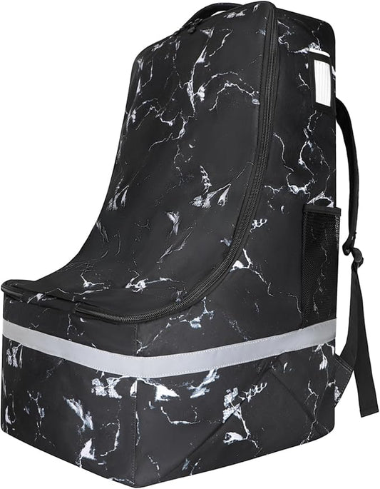 Car Seat Travel Bag for Airplane,Infant Seat Travel Bag with Shoulder Strap,Padded Car Seats Backpack with Reflective Stripes,Large Carseat Carrier Bag Travel Car Seat Cover, Black marble-CubbioJoy