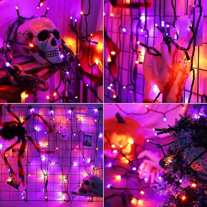 Brizled Orange & Purple Halloween Lights, 33ft 100 LED Halloween Lights 5mm Wide Angle String Light, 120V UL Certified Connectable Mini Purple Light Outdoor for Party Home Tree Decoration, Black Wire-CubbioJoy