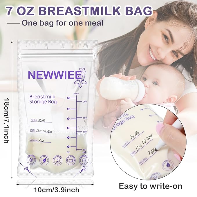 600 Count Breastmilk Storage Bags 7oz Breast Milk Bags for Breastfeeding Self Standing Breastmilk Storing No Leak Double Seal Freezer Storage for Refrigeration and Freezing(Purple)-CubbioJoy