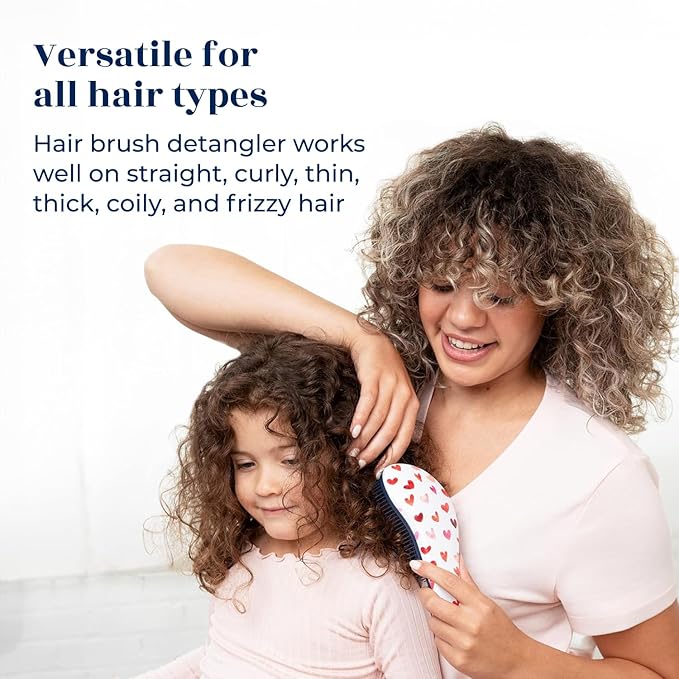 Crave Naturals Glide Thru Hair Brush - Detangler Brush for Curly, Straight, Wet or Dry Hair - Gentle Detangling Brusheses for Adults, Kids, Toddlers - Hair Accessories for Women, 7.5"x3" - Pink Hearts-CubbioJoy