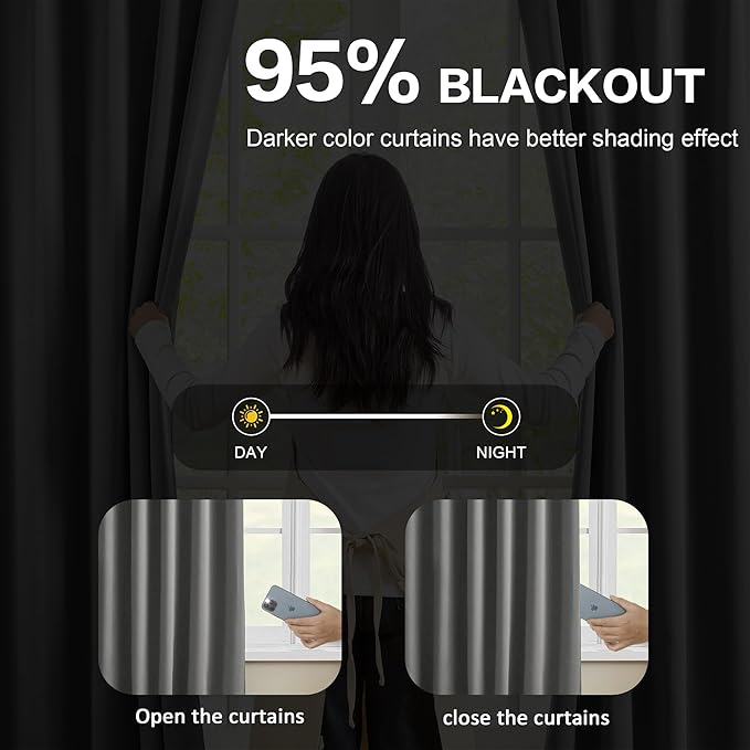 KEQIAOSUOCAI Blackout Pleated Curtains 95 Inches Long, Privacy Window Drapes for Living Room/Dining Room/Bedroom, 72 Wide x 95 Inch Long,Grey Color, Pinch Pleat with Hooks, 2 Panels-CubbioJoy