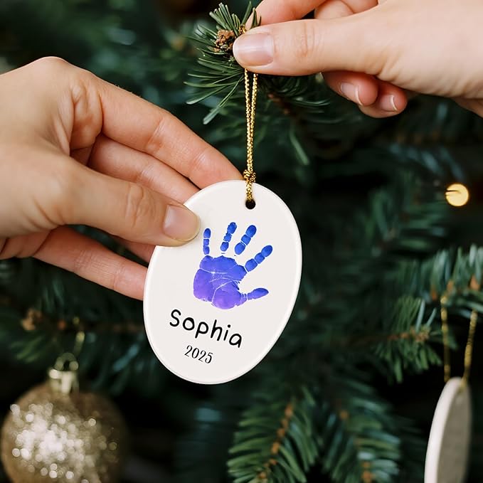 Baby Hand and Footprint Ornament - Baby's Frist Christmas Ornament with Custom Photo, Name, Date - Personalized Baby Gift, Newborn Keepsake, New Mom Gifts-CubbioJoy