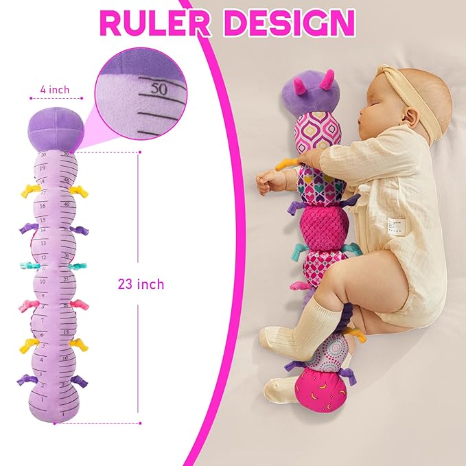 Baby Girls Toys 0-6 Month Baby Stuffed Animal Toys for 0-6 6-12 Months & A Pair of Wrist | Baby Musical Caterpillar Tummy Time Toy | Newborn Infant Sensory Toy for 1 2 Years Old Boys Girls.-CubbioJoy