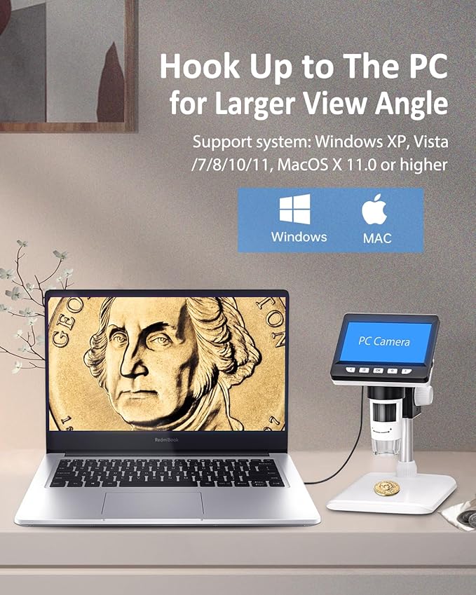 Coin Microscope - 4.3" LCD Digital Microscope 1000X, 1080P USB Coin Magnifier for Error Coins with 8 Adjustable LED Lights, PC View, Compatible with MacOS Windows-CubbioJoy