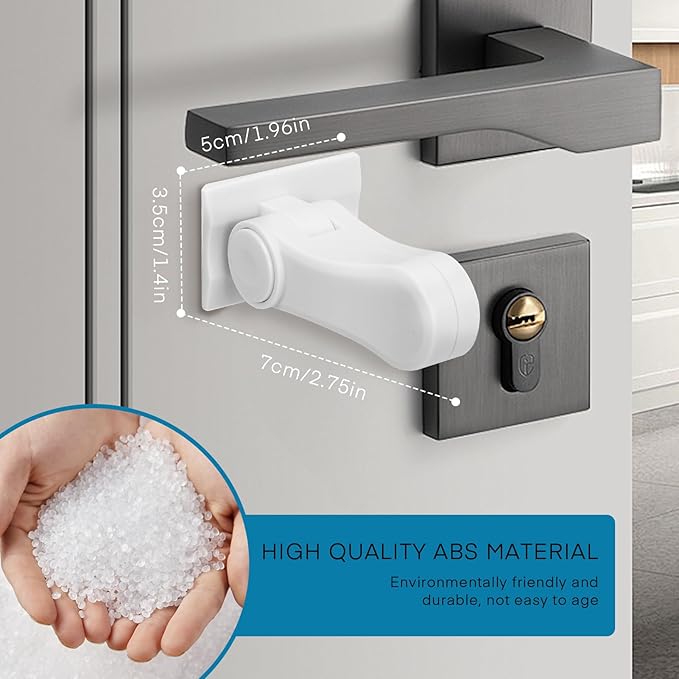 Child Proof Door Lever Lock - 2 Pack - Door Locks for Kids Safety - Door Knob Child Proof - Baby Proofing 3M Adhesive - Door Handle Child Proof - Baby Safety Locks for Toddlers - White-CubbioJoy