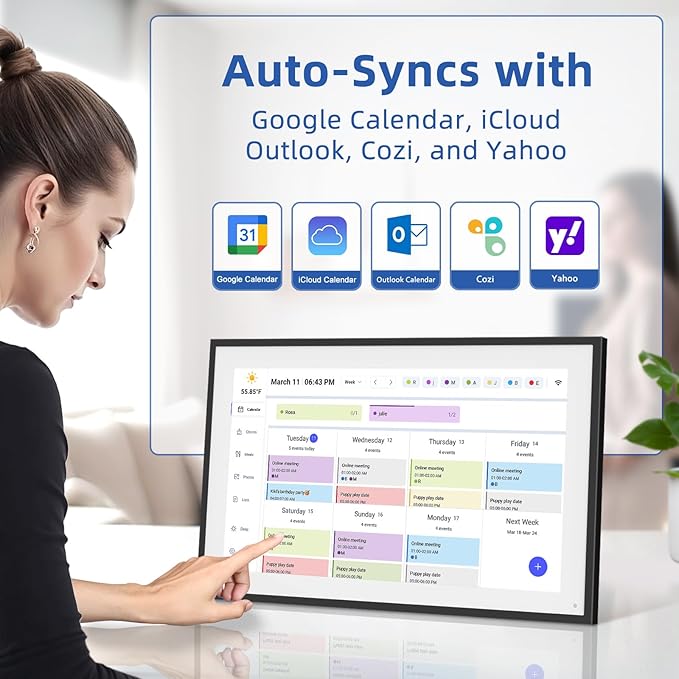 21.5 Inch Digital Calendar, Electronic Chore Chart, Smart Weekly and Monthly Planner 1920 * 1080P IPS Touchscreen Wall and Desk Calendar for Family Schedules, Black-CubbioJoy