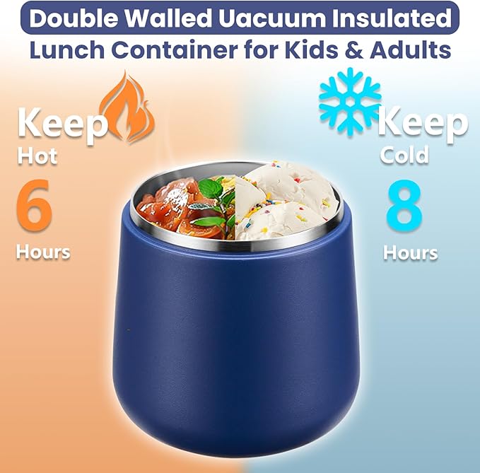 20oz Insulated Vacuum Food Jar with Buckle Lid,Soup Thermo for Hot Food Kids,Wide Mouth Leakproof Stainless Steel Lunch Container with Spoon-Blue-CubbioJoy