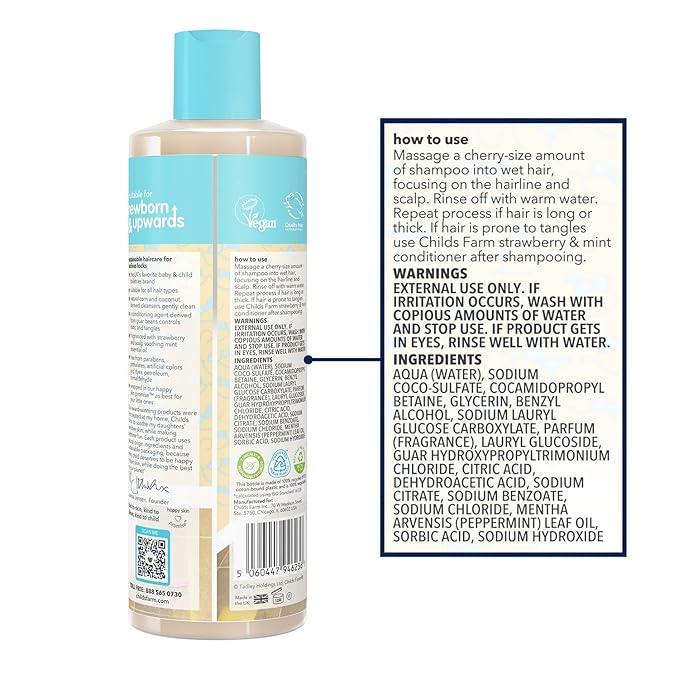 Childs Farm, Kids Shampoo for Dry, Sensitive, Eczema-prone Skin & Scalp, Strawberry & Organic Mint, Detangles & Nourishes, Vegan, Cruelty-Free, 16.9 fl oz-CubbioJoy