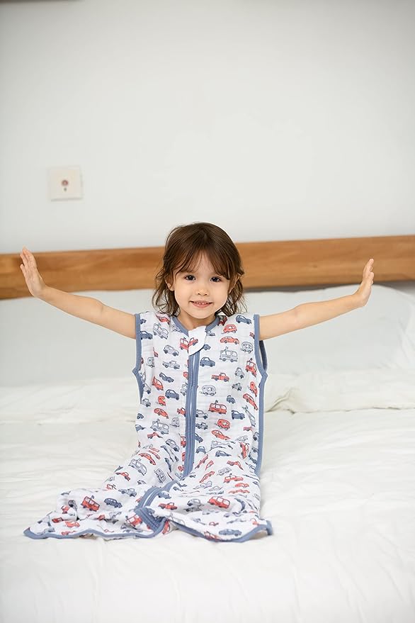 Baby Sleep Sack 2-4 T Baby Wearable Blanket 100% Organic Cotton 0.5 TOG Toddler Sleep Sacks 2- Way Zipper Soft Car 4 Layers 2T 3T 4T-CubbioJoy