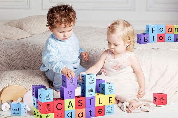 BOHS Foam Learning Blocks - Number,Alphabet,Shapes,Sight Words - Quiet,Safe and Soft Stacking Toys for Toddlers,30pcs,1.96 in(5cm)/Piece-CubbioJoy