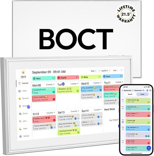BOCT 21.5'' Digital Calendar Wall - 32GB Memory Touch Screen Chore Chart Smart Calendar,Digital Planner,Auto-Sync,APP Control,Interactive Family Schedules, Gift for Mother-CubbioJoy