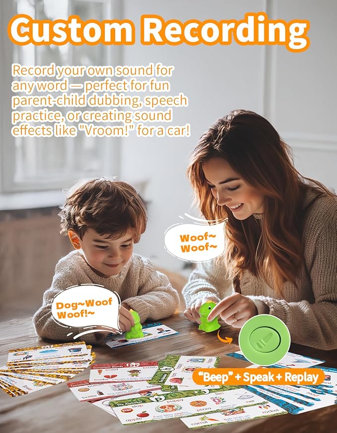 Interactive Dinosaur Talking Pen for Kids – Montessori Reading Toy with Phonics Flash Cards for Toddlers Ages 1-6, Speech Therapy & Autism Sensory Gift (Green, Phonics)-CubbioJoy