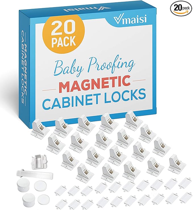 20 Pack Magnetic Cabinet Locks Baby Proofing - Vmaisi Children Proof Cupboard Drawers Latches - Adhesive Easy Installation-CubbioJoy