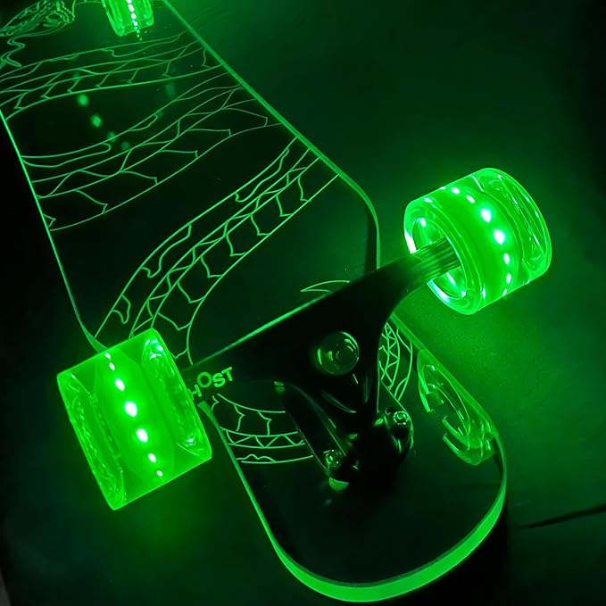 Clear Longboard Skateboard - Transparent Acrylic Long Boards with Light-Up LED Wheels for Smooth Rides - Ride The Streets in Style with Longboard Built for Beginners & Pros Alike-CubbioJoy