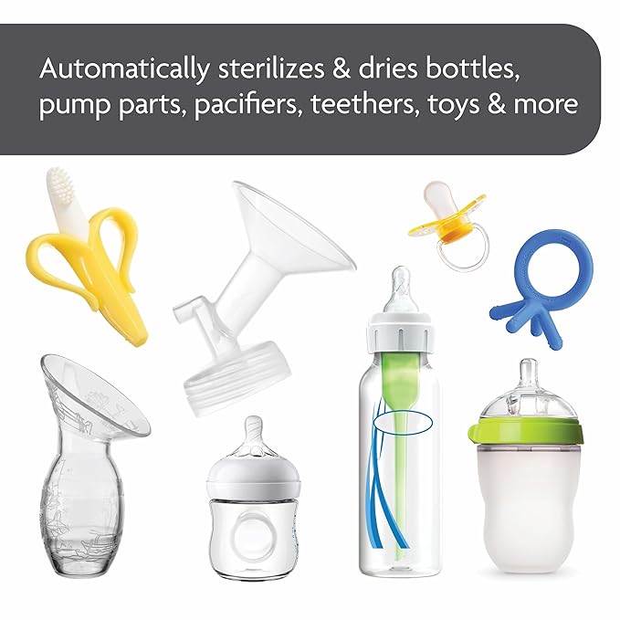 Baby Brezza Bottle Sterilizer and Dryer Advanced – 33% Faster - Largest Capacity Steam Sanitizer - Universal Sterilization Machine for All Bottles + Pump Parts - HEPA Air Filter, Charcoal-CubbioJoy