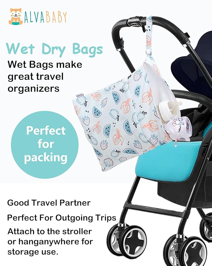 ALVABABY 3 Cloth Diaper Wet Dry Bags Waterproof Reusable with Two Zippered Pockets Travel Beach Pool Daycare Soiled Baby Items Yoga Gym Bag for Swimsuits or Wet Clothes Small Medium Large 3L-ZM29-CubbioJoy