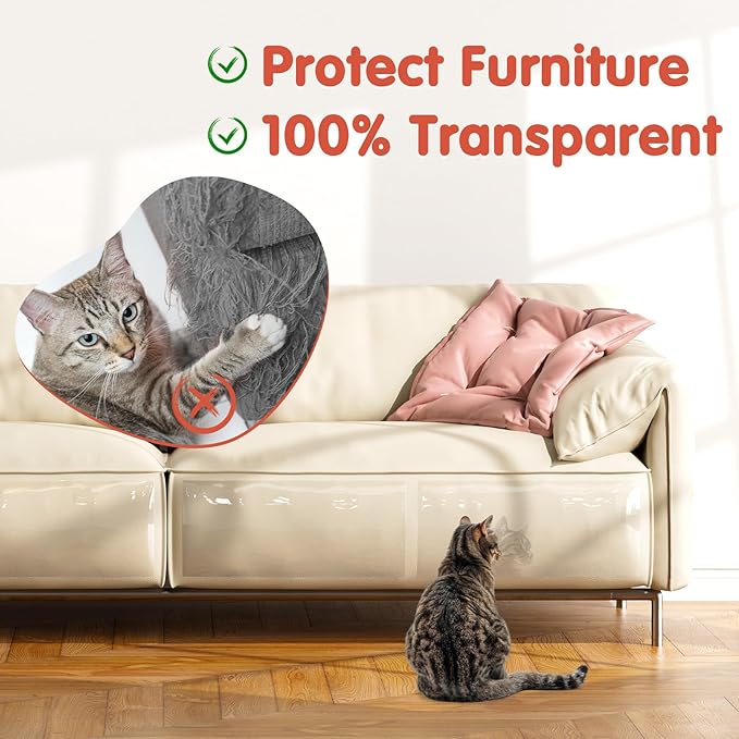 18 Pcs Large Cat Scratch Furniture Protector, Transparent Couch Protector from Cat Claws, Single-Sided Self Adhesive Anti Pet Deterrent Sofa Cover, 17in-CubbioJoy