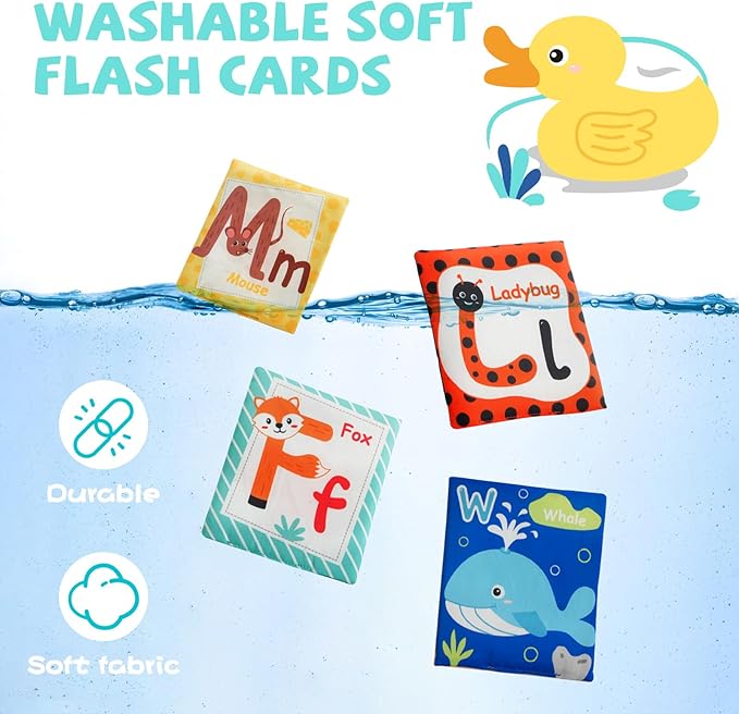 Jollybaby Reusable Soft Cloth ABC Alphabet/Letters Animal Flash Cards for Baby 0-3-6-9-12-18 Month, Curious Baby First Words Learning Activity Flashcards, Tummy Time Toy Gift for 1 Year Old Boy Girl-CubbioJoy