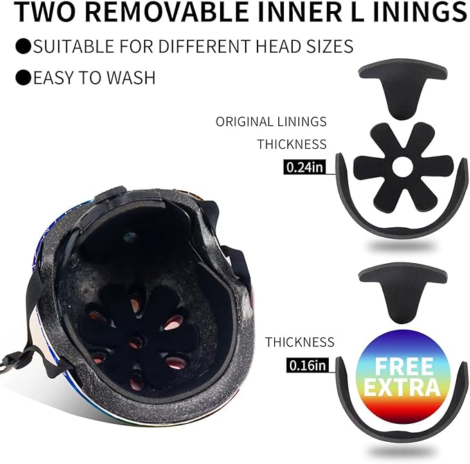 Adjustable Color Gradient Skateboard Helmet for 3-5-8-14+Ages【Toddler Kids Youth Adult】 Girls Boys Woman.Bike Helmet for Multi-Sports Cycling Bicycle Scooter Inline Roller Skate Rollerblading-CubbioJoy