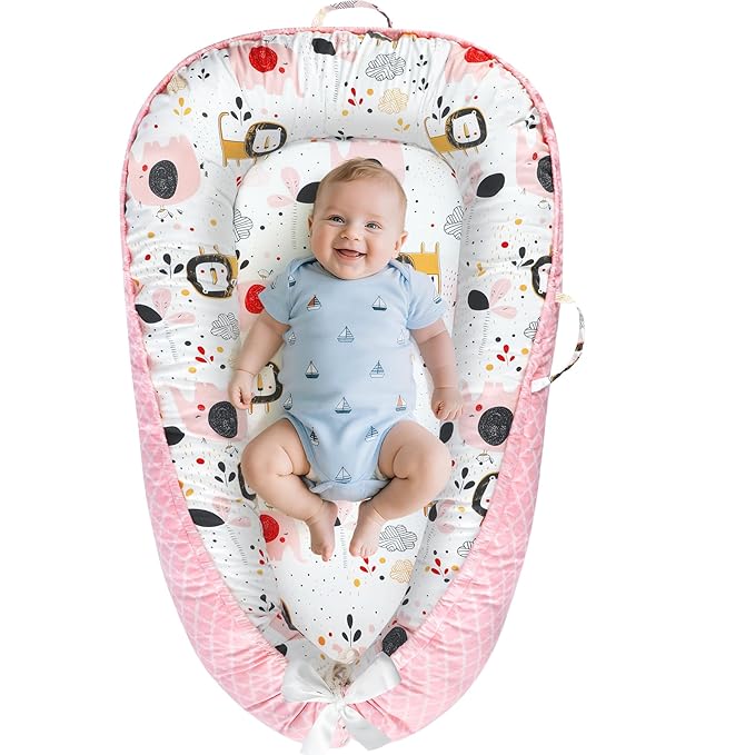 Baby Lounger - Baby Lounger for Newborn 0-24 Months, Breathable and Soft Cotton Cover Baby Nest, Portable Cozy Tummy Time Lounger for Home and Travel, Ideal Baby Essentials & Shower Gifts-CubbioJoy