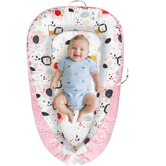 Baby Lounger - Baby Lounger for Newborn 0-24 Months, Breathable and Soft Cotton Cover Baby Nest, Portable Cozy Tummy Time Lounger for Home and Travel, Ideal Baby Essentials & Shower Gifts-CubbioJoy