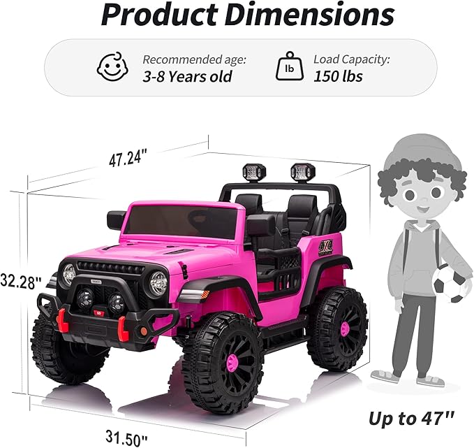 2 Seater Ride on Toy Car for Kids, 24V 4x4 Ride-on Truck Kids Electric Car w/Remote Control, 4x200W Motors - Hot Pink-CubbioJoy