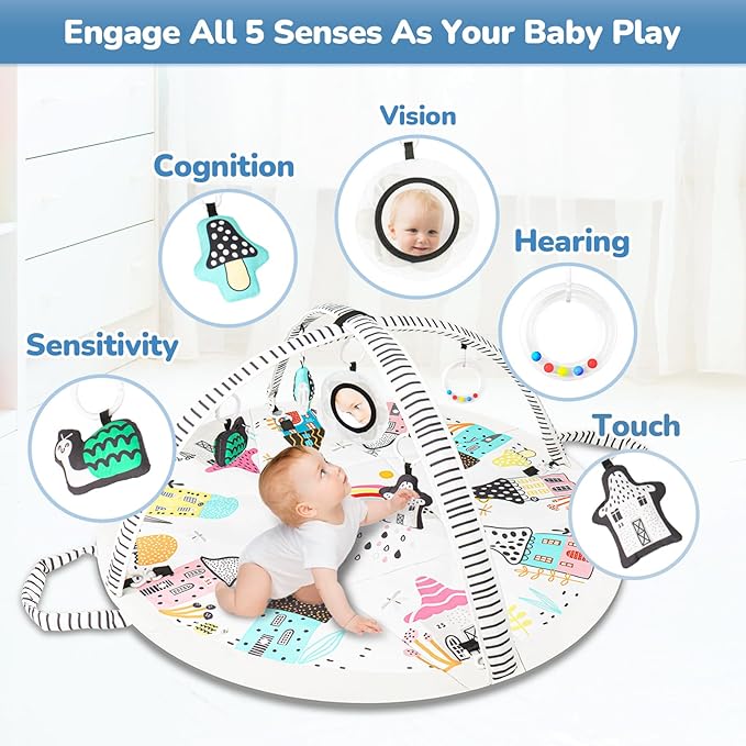 Baby Play Mat Tummy Time Mat with Exclusive Foldable Design, Stage-Based Skill Development Activity Gym, Machine Washable Baby Play Mats for Floor with Gift Package (Zebra)-CubbioJoy