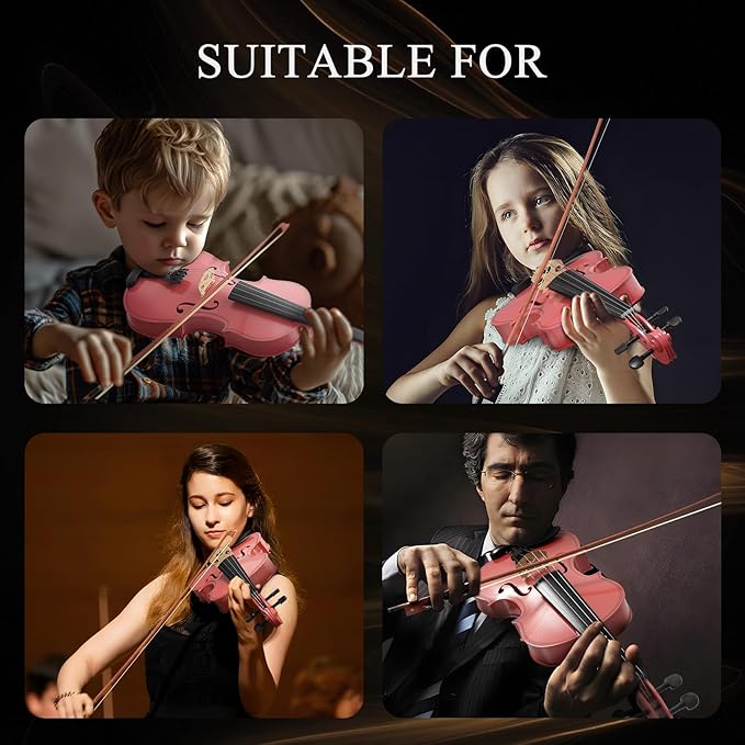 Beginner Violin 4/4, Full Size Violin for Adults, Teens, Student, Acoustic Fiddle Kit with Hard Case, Bow, Rosin, Bridge, Learners Age 12+ (Pink)-CubbioJoy