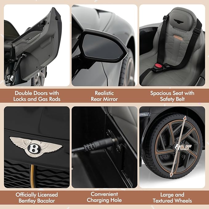 Costzon Ride on Car, 12V Licensed Bentley Bacalar Battery Powered Kids' Electric Vehicles w/Remote Control, Scissor Doors, Wireless Connection, Lights/Sound Effects, Kids Car Toys for Toddlers(Black)-CubbioJoy