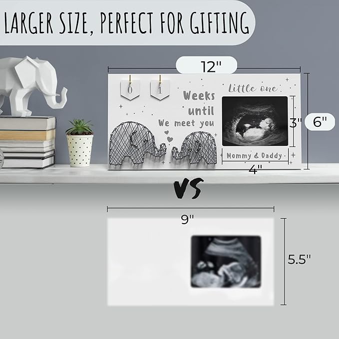 Baby Sonogram Picture Frame w/ Baby Countdown Weeks - Standard 4x3 Ultrasound Photo - Pregnancy Announcements Ideas - Gender Reveal - New Mom Expecting Parents Keepsake-CubbioJoy