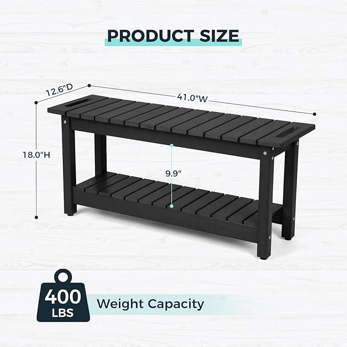41" Shower Bench, Waterproof Poly Lumber Shower Stool for Shaving Legs, Shower Chair Seat Holds up to 400lbs, Bathroom Bench for Inside Shower, Non-Slip (Black)-CubbioJoy