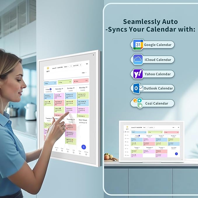 Digital Calendar, 21.5 Inch Wall Planner Digital Calendar & Chore Chart, IPS HD Touchscreen Interactive Display for Family Schedules, Streamline Household Organization, Wall Mount Included-CubbioJoy