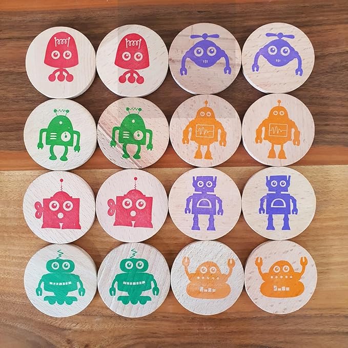 bee smart Wooden Memory Game - Matching Memory Game for Kids 3 and Up, 16Pcs | Educational Toy for Preschool Toddlers Board Games (Robots)-CubbioJoy