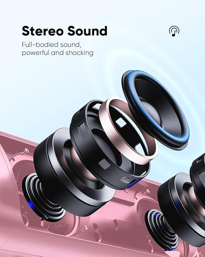 Bluetooth Speaker with HD Sound, Portable Wireless, IPX5 Waterproof, Up to 20H Playtime, TWS Pairing, BT5.3, for Home/Party/Outdoor/Beach, Stocking Stuffers, White Elephant Gifts for Adults (Pink)-CubbioJoy