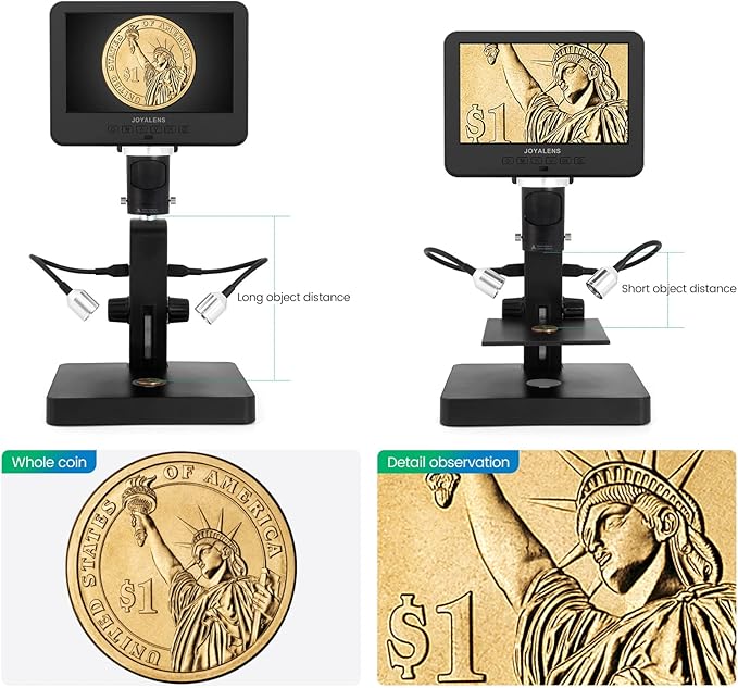 JL246P 3 Lens 7'' LCD Digital Microscope 1000X, Biological Microscope with Prepared Slides for Adults and Kids,12MP for Coin Microscope Full Coin View, 32G Card, Multiple Lights-CubbioJoy