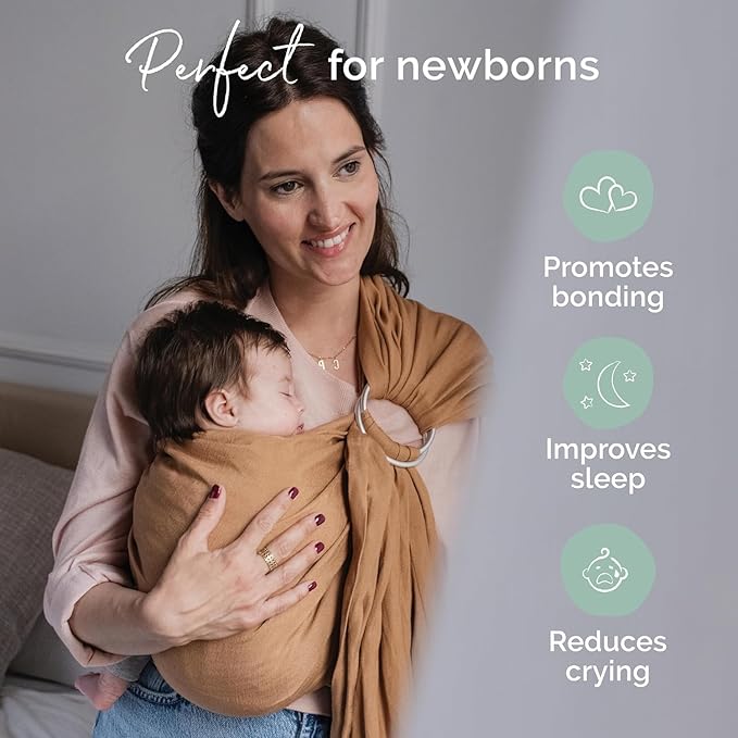 Boba Ring Sling Baby Carrier Newborn to Toddler - Lightweight & Breathable Baby Sling, Hip-Healthy Carrier Sling, Baby Wrap Carrier for Front & Hip Carry, 8-35 lbs (Linen Rye)-CubbioJoy
