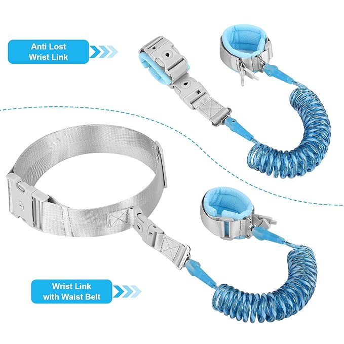 Accmor Reflective Toddler Belt Leash, 2 in1 Anti Lost Wrist Link for Baby, kid Anti Lost Waist Band Child Leash with Lock for Boys Girls, Child Walking Harness Wristband Rope Tether for Outdoor Travel-CubbioJoy