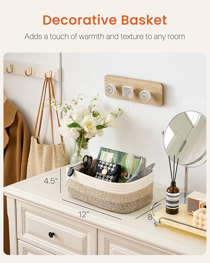 KALLAX Small Woven Basket, 12 x 8 x 4.5 Inches, Storage Basket for Organizing, Cute Small Rope Shelf Closet Cube Storage Bins Baskets for Shelves, Dog Toy Gift Baskets Empty, 3 Pack Gradient Brown-CubbioJoy