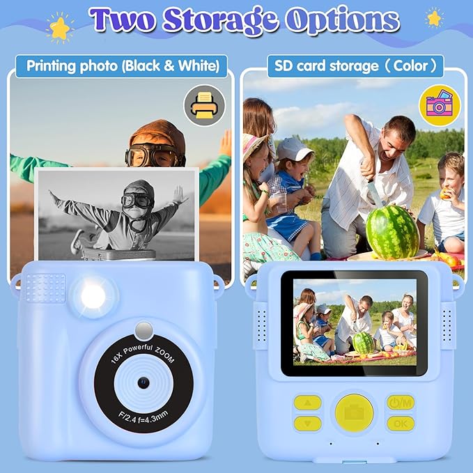 Instant Print Camera for Kids - 2.4 Inch Kids Camera Instant Print with Paper & 32G Card- Digital Children Toys as Christams Birthday Gifts for Girls Boys Age 3-12 - Blue-CubbioJoy