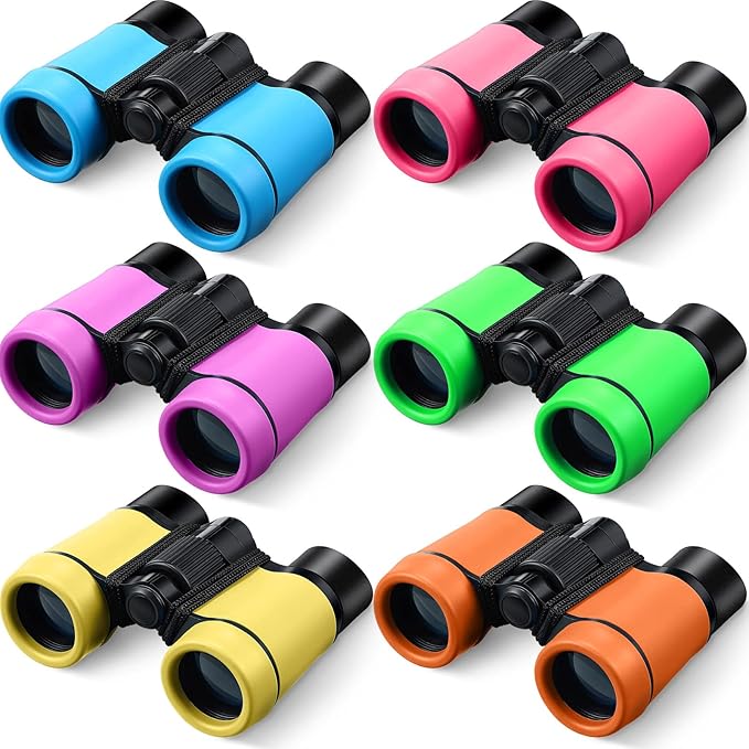 6 Pack Kids Binoculars Shock Proof Toy Binoculars Set for Age 3-12 Years Boys Girls Hunting Folding Small Telescope Birthday Gifts Bird Watching Educational Learning Camping Outdoor (Vivid Colors)-CubbioJoy