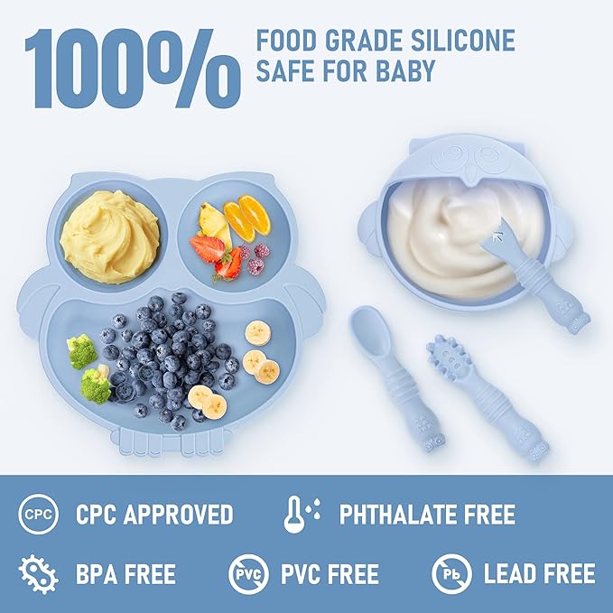 Baby Weaning Set, Silicone Baby Feeding Set(10 Pcs), Toddler Weaning Set with Adjustable Bib, Suction Bowl, Plate, Fork, Spoon, Water & Snack Cup Kit, Baby Led Weaning Kit for Babies and Kids-CubbioJoy