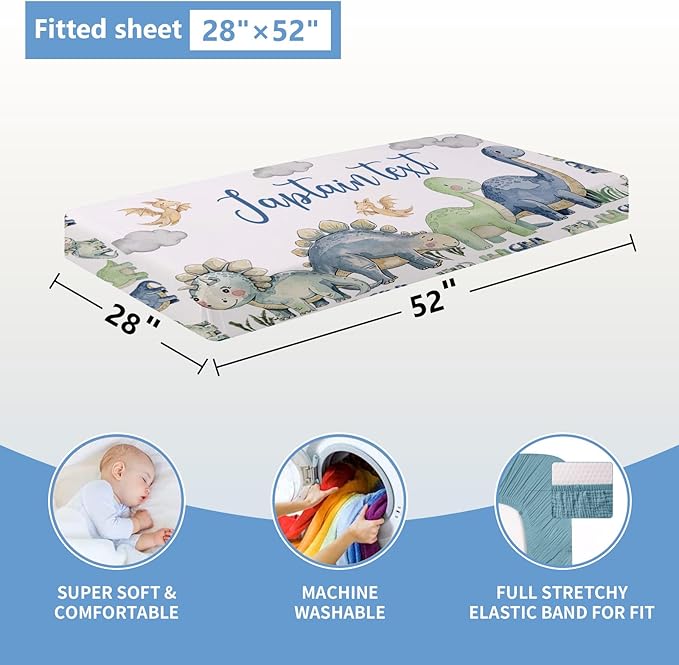 Custom Baby Crib Bedding Set, 5 Pcs Personalized Name Green Dino Baby Crib Set for Kid Infant Toddler, Double Layer Customized Present-CubbioJoy