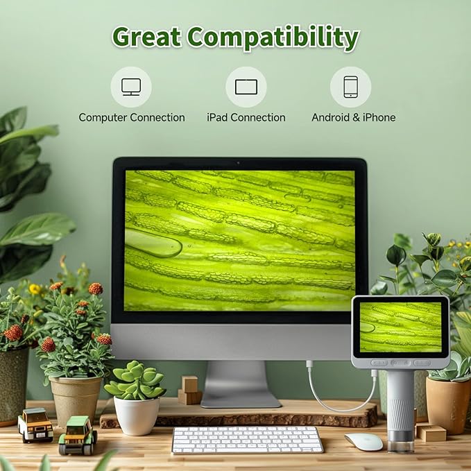 Digital Microscope with 4 Inch Screen, 1080P HD 1600X Kids Portable Handheld Microscope with 8G Card for Scientific Experiment-CubbioJoy